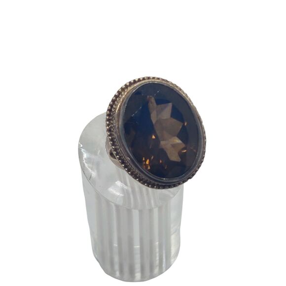 Women's Artisan Silver Tone Dark Brown Gemstone Oval Cut Cocktail Ring size 7 - Picture 5 of 7
